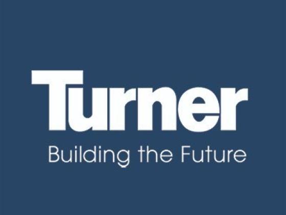 Logo with navy background and company name, "Turner: Building the Future" in white font. 