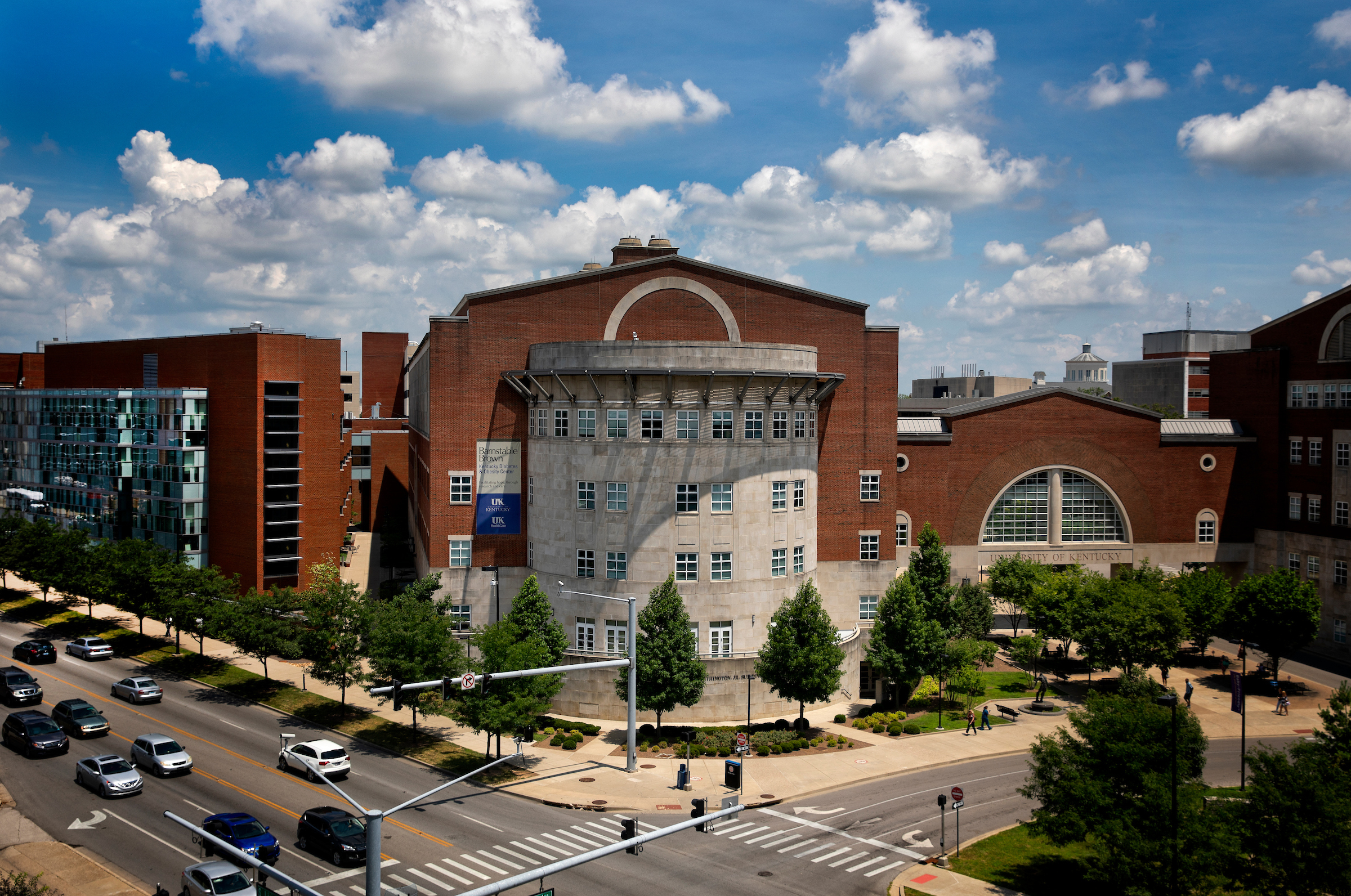 An exterior shot of the Charles T. Wethington Building, which houses the College of Health Sciences at UK.