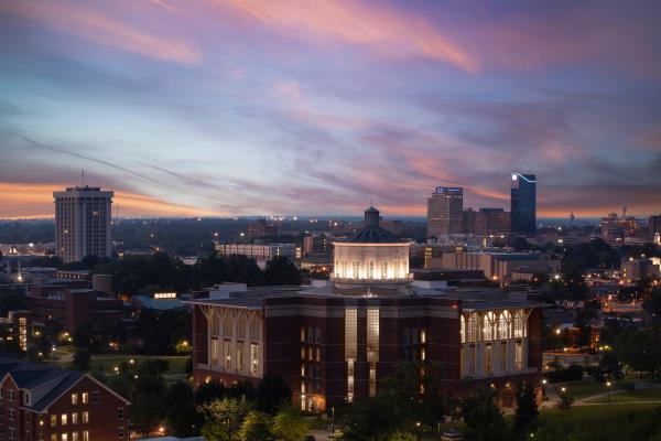 Campus and downtown Lexington at sunset