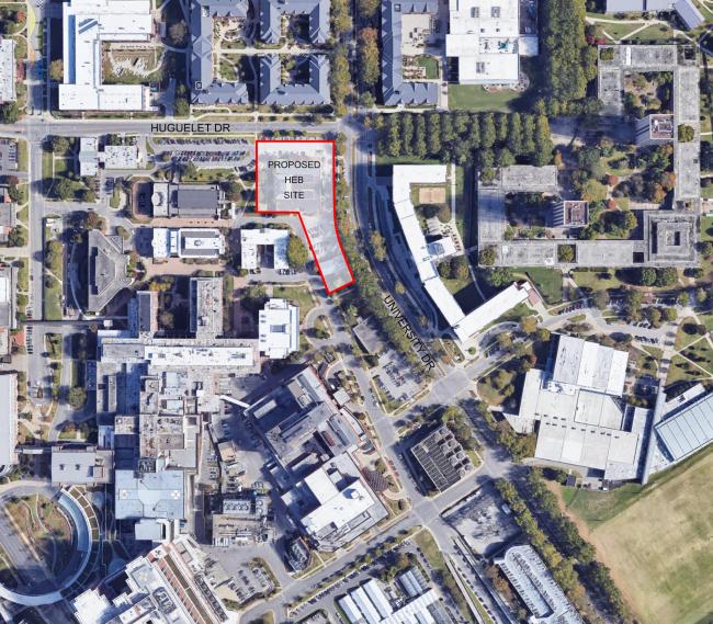 Photo of aerial view of where health education building will be