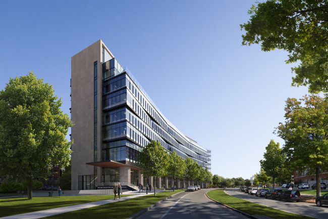 A rendering of the Michael D. Rankin MD Health Education building exterior from a side angle.
