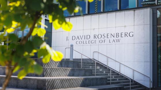 "J. David Rosenberg College of Law" engraved on the wall outside the building. 
