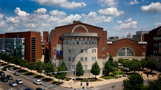An exterior shot of the Charles T. Wethington Building, which houses the College of Health Sciences at UK.