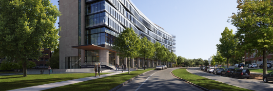 A rendering of the Michael D. Rankin MD Health Education building exterior from a side angle.