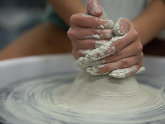 Student working on ceramics